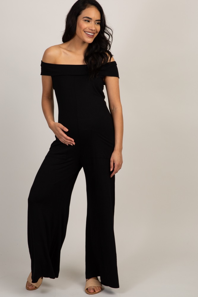 off the shoulder maternity jumpsuit