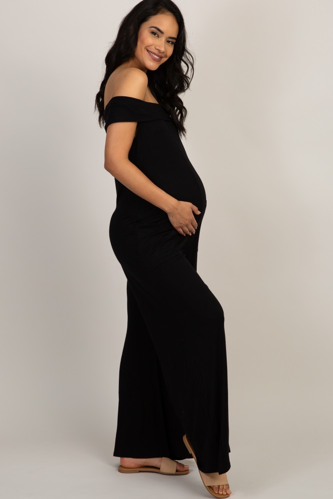 off the shoulder maternity jumpsuit