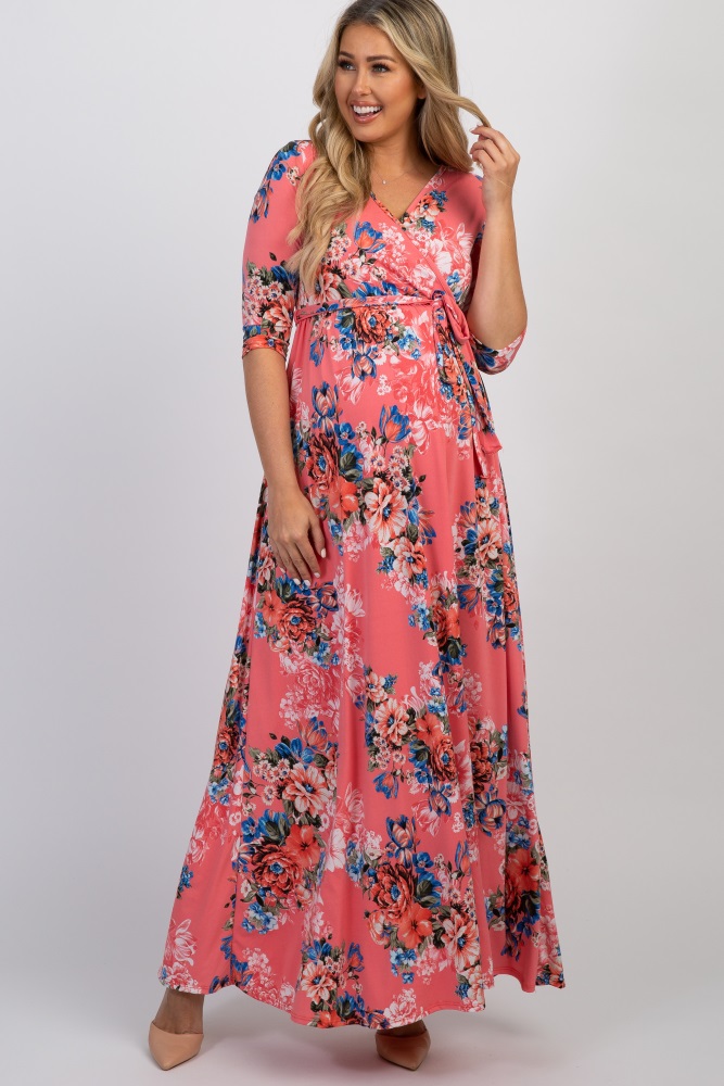 coral floral maxi dress