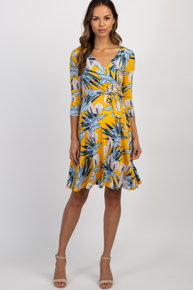 tropical print wrap dress