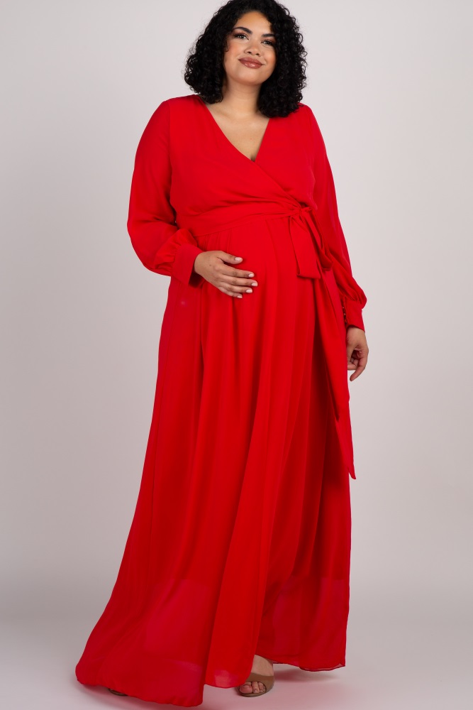 red pleated maxi dress