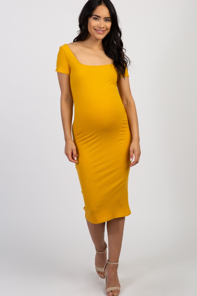 mustard midi dress with sleeves