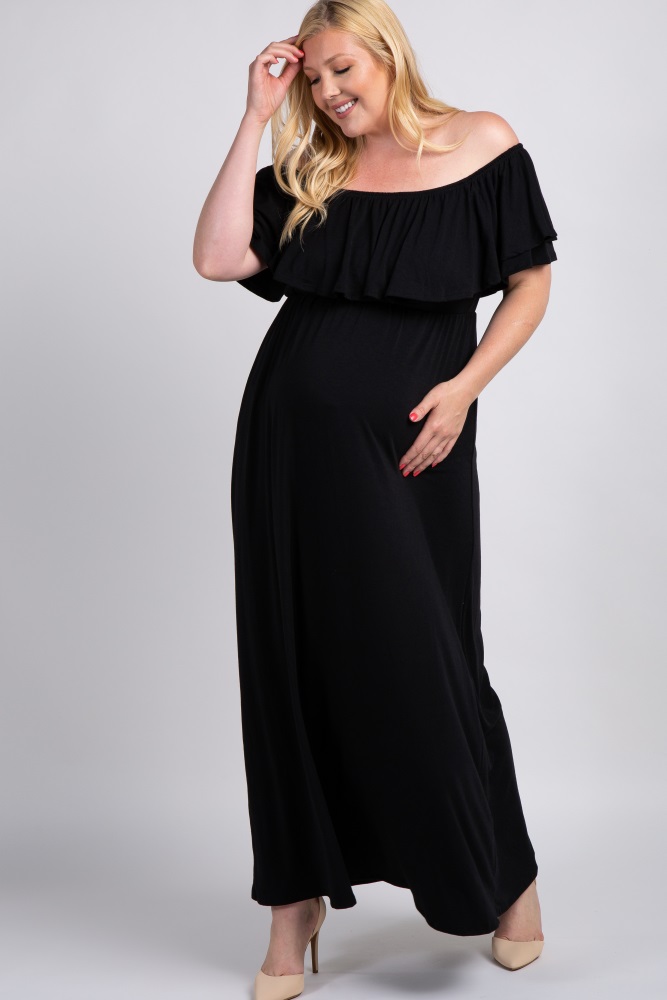 black off the shoulder maxi dress plus size