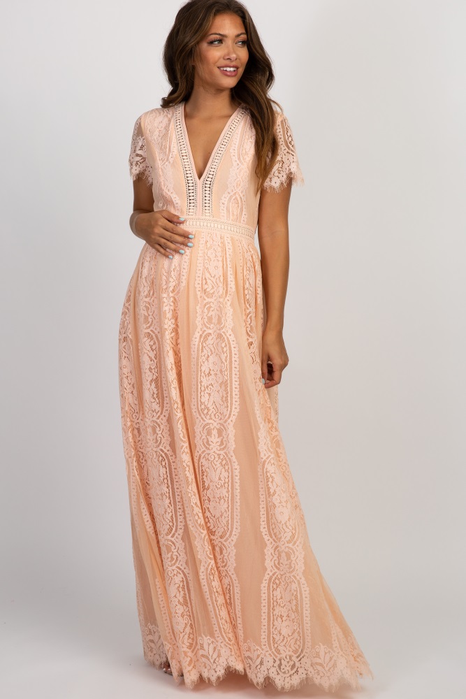 peach lace maxi dress