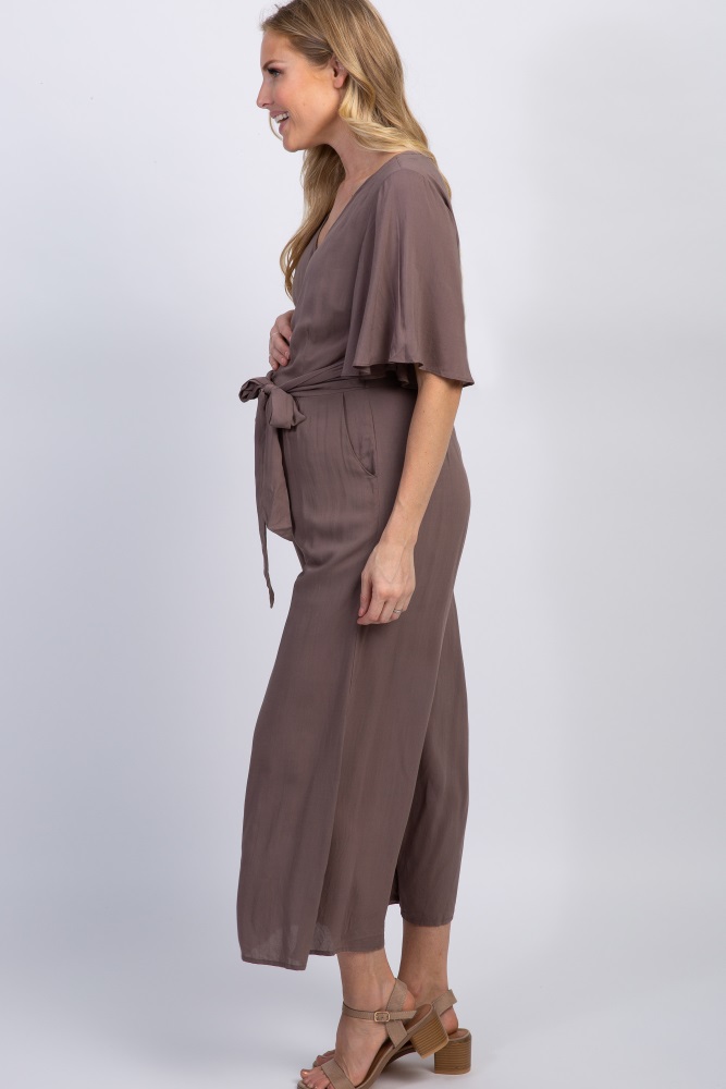 mocha button up jumpsuit