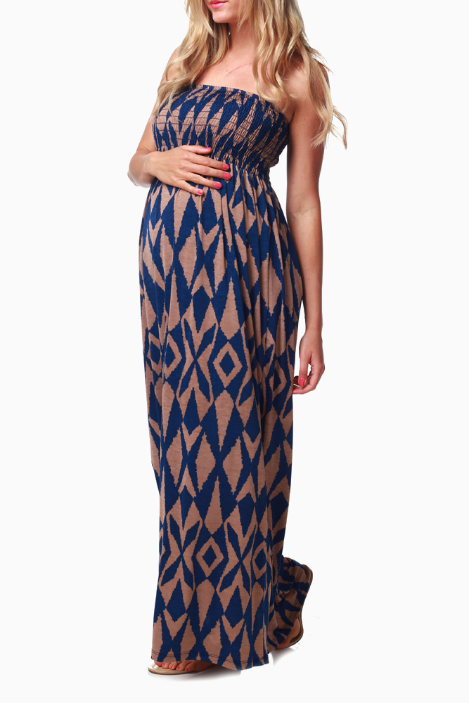 navy blue strapless maxi dress