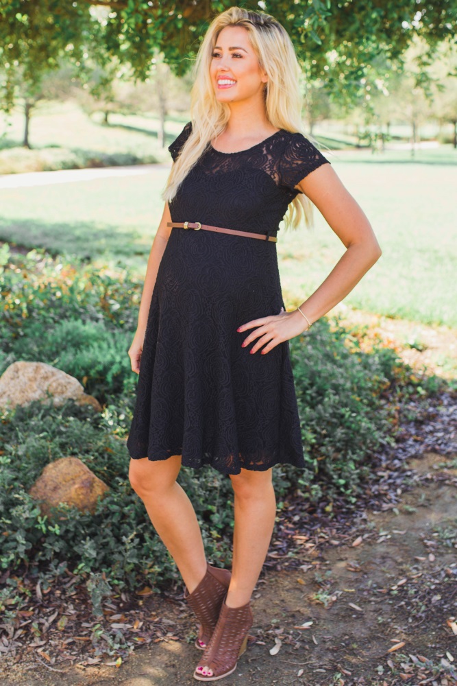 pink blush black dress