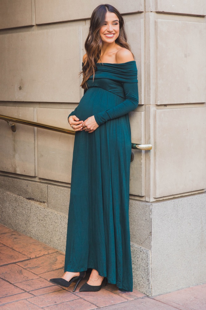 Forest Green Cowl Neck Long Sleeve Maternity Maxi Dress