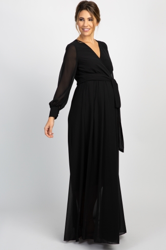 Pinkblush Maternity Clothes For The Modern Mother Black Chiffon Pleated Maternity Maxi Dress