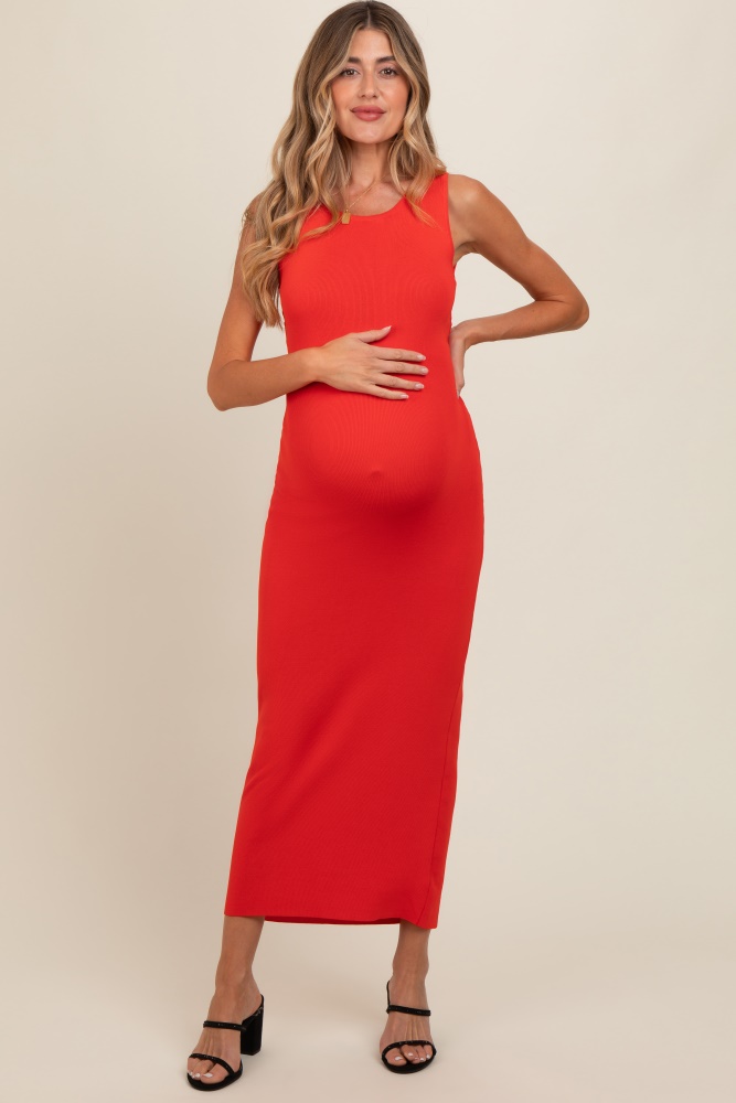 rust back tie bodycon maternity maxi dress