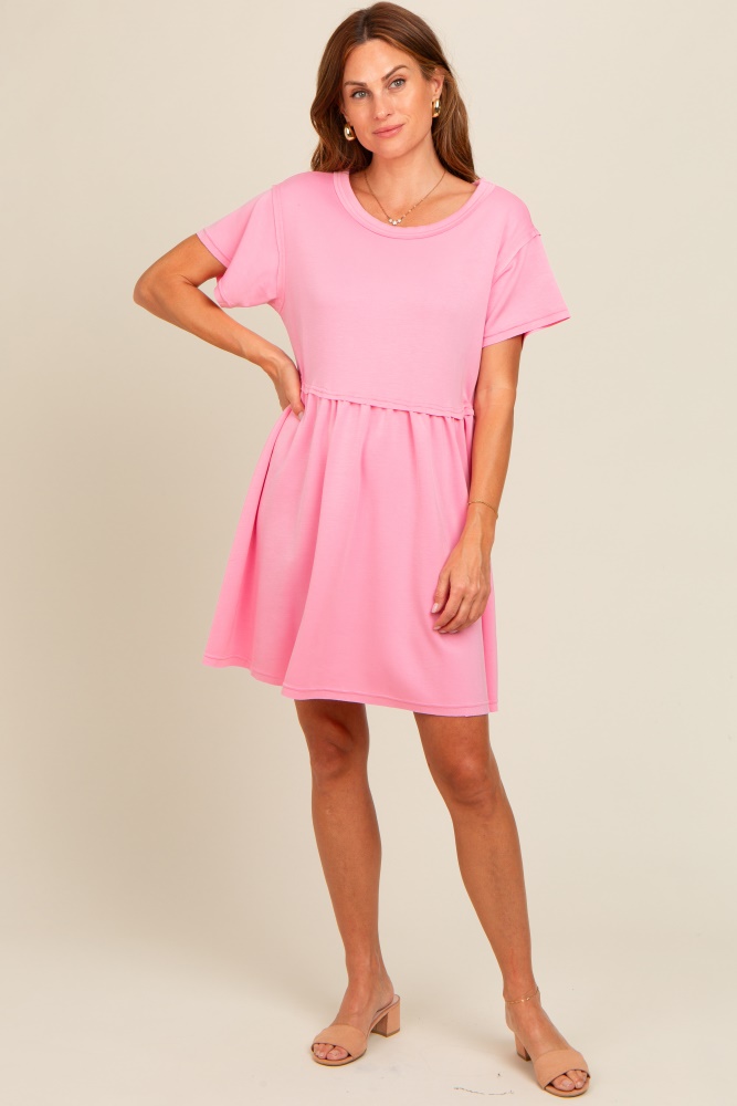 pink cut edge short sleeve dress