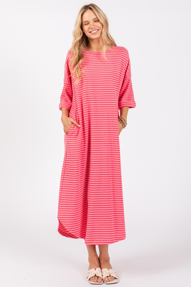 fuchsia striped terry maxi dress