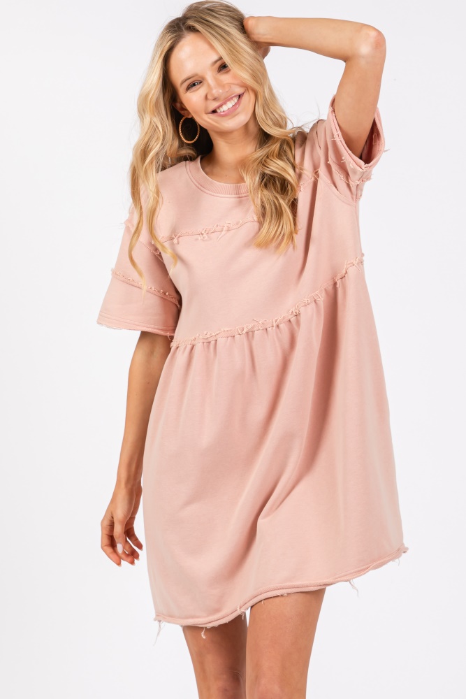 mauve raw hem short sleeve dress