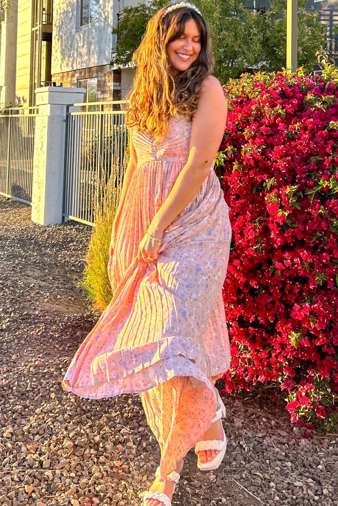 Light Pink Floral Pleated Back Cutout Maxi Dress PinkBlush Light Pink Floral Pleated Back Cutout Maxi Dress PinkBlush