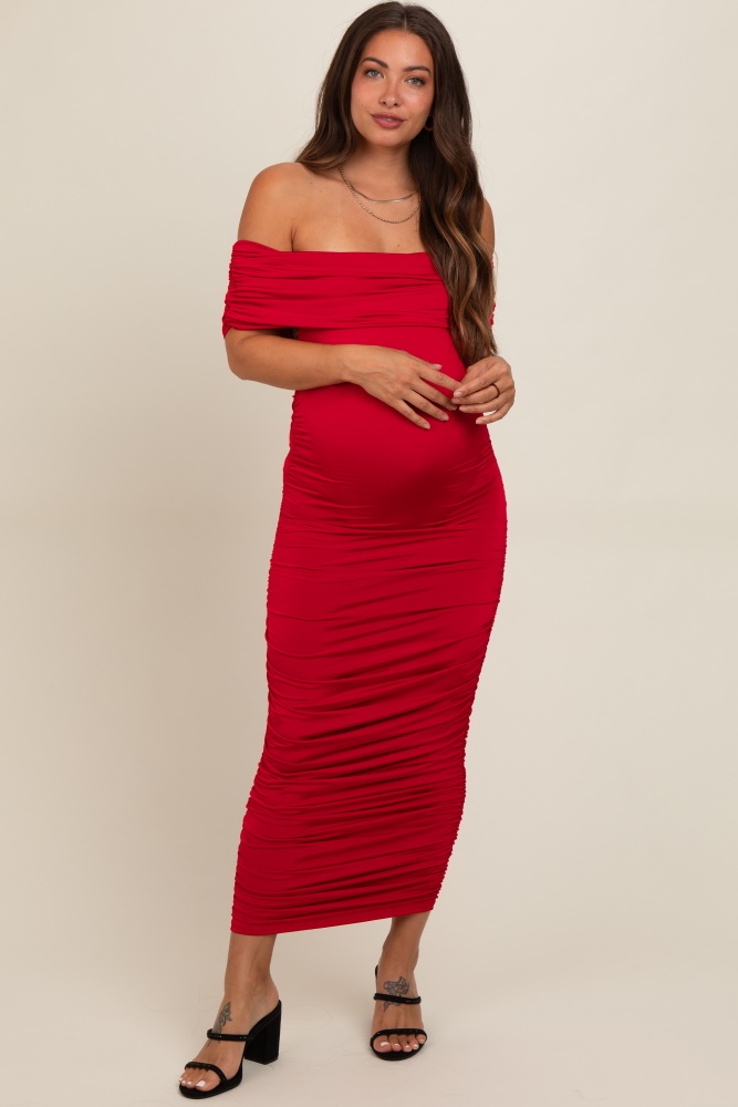 Navy Blue Textured Dot Front Tie Ruffle Sleeve Maternity Midi Dress