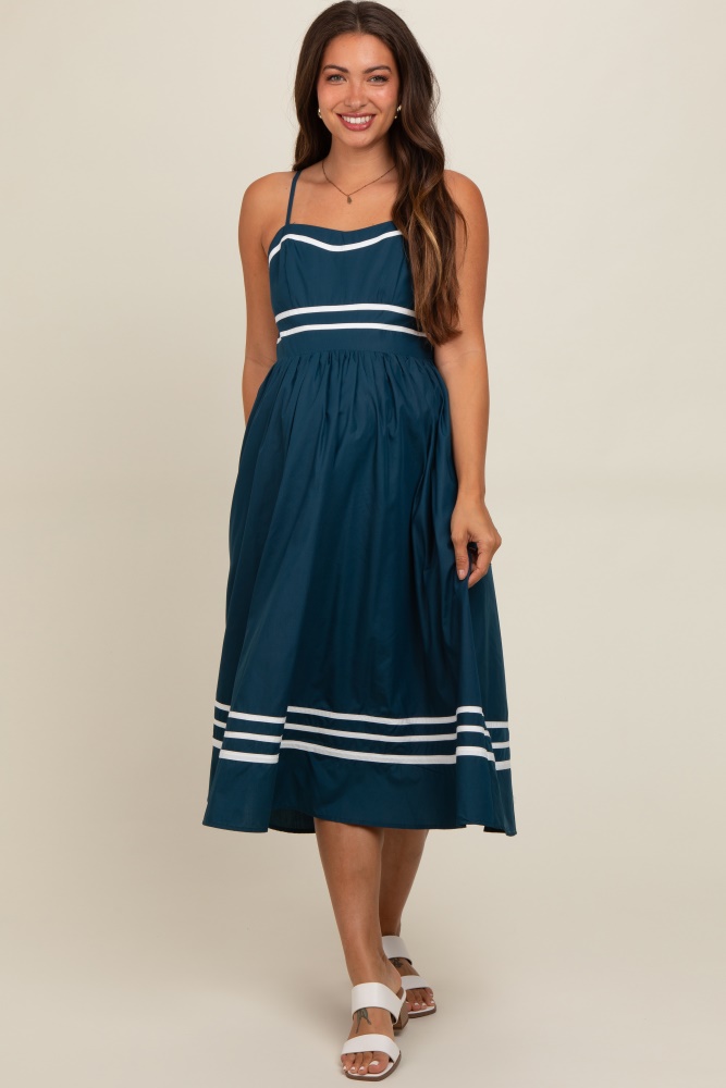 navy stripe accent maternity midi dress