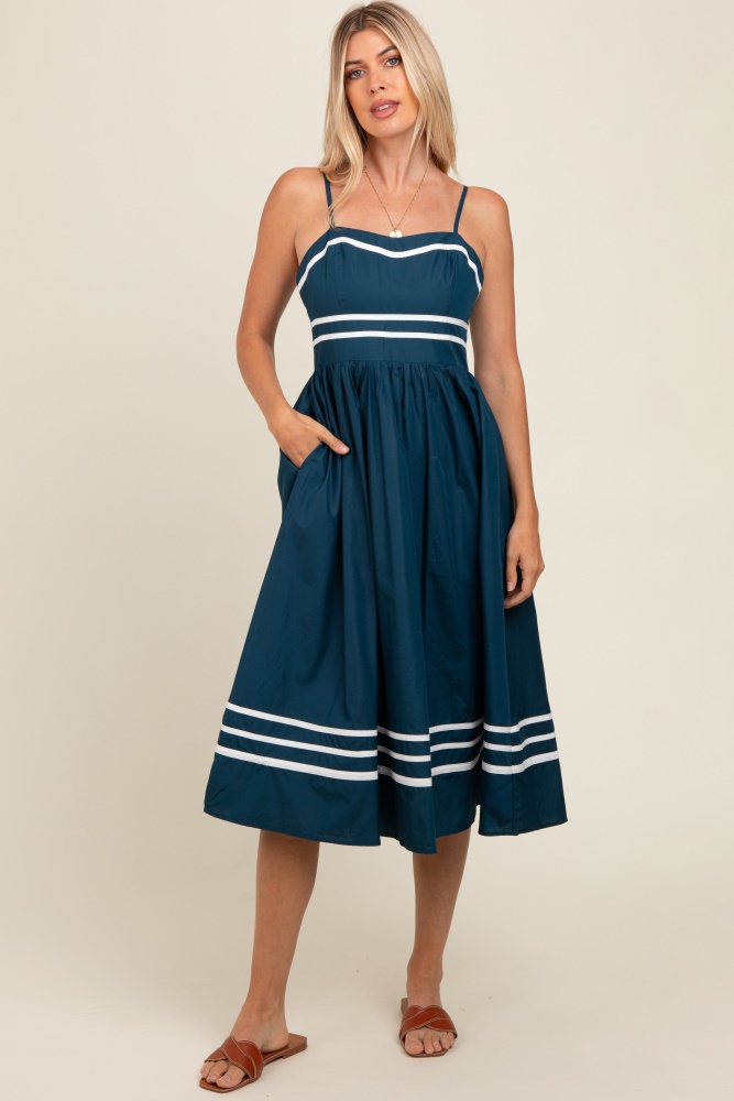 navy stripe accent midi dress