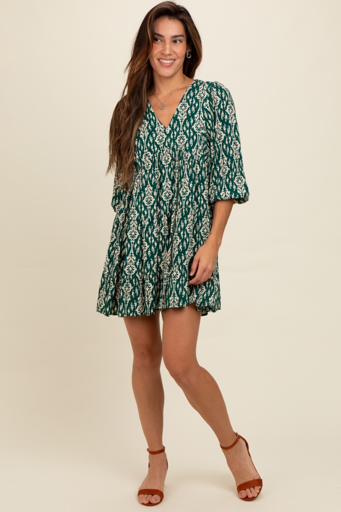 forest green printed mini dress