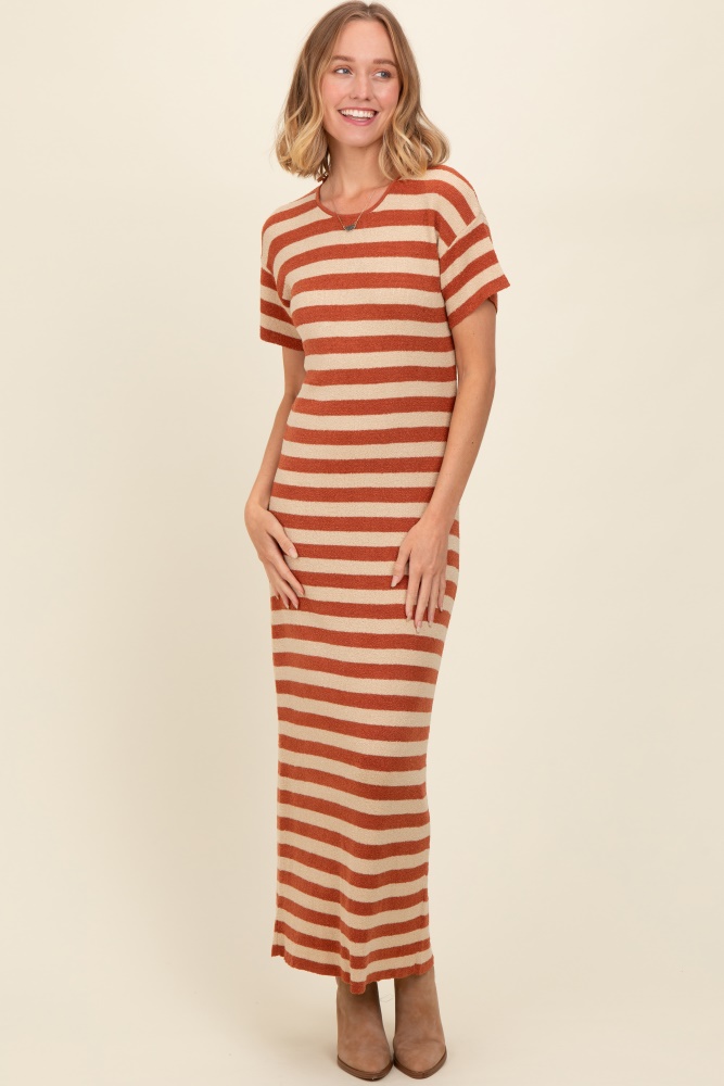 rust striped knit midi dress