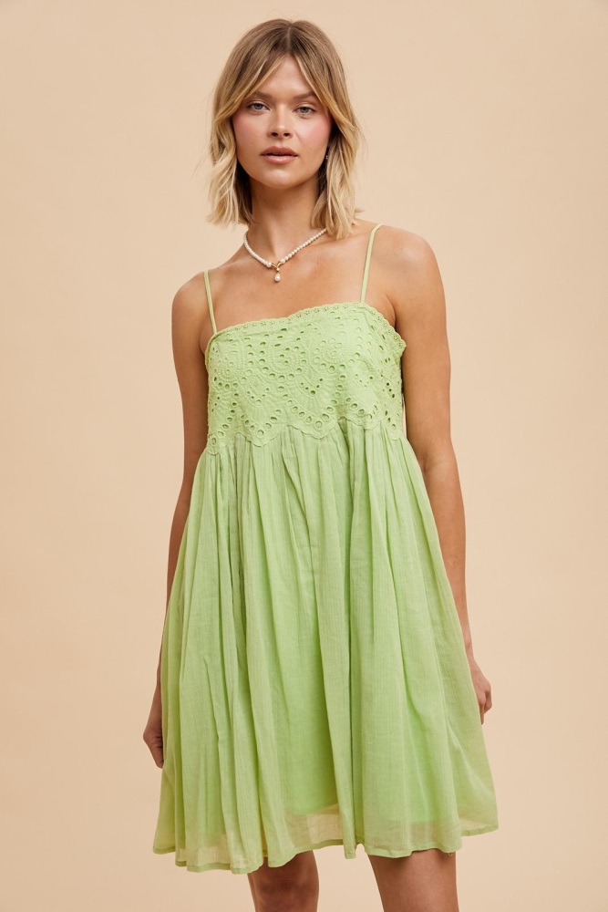 lime eyelet lace babydoll mini dress