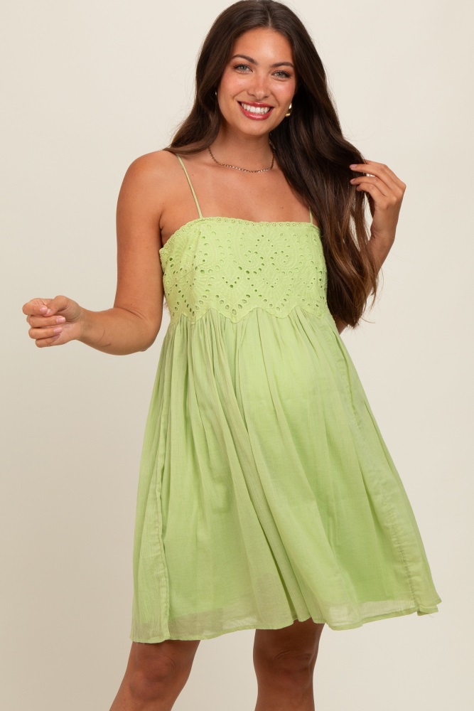 lime eyelet lace babydoll maternity mini dress