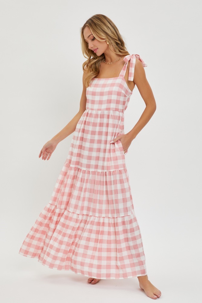 pink gingham maxi dress