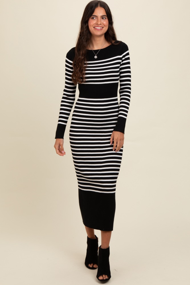 black striped midi sweater dress