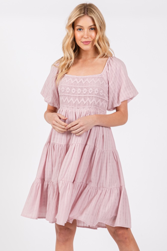 light pink crochet tiered dress