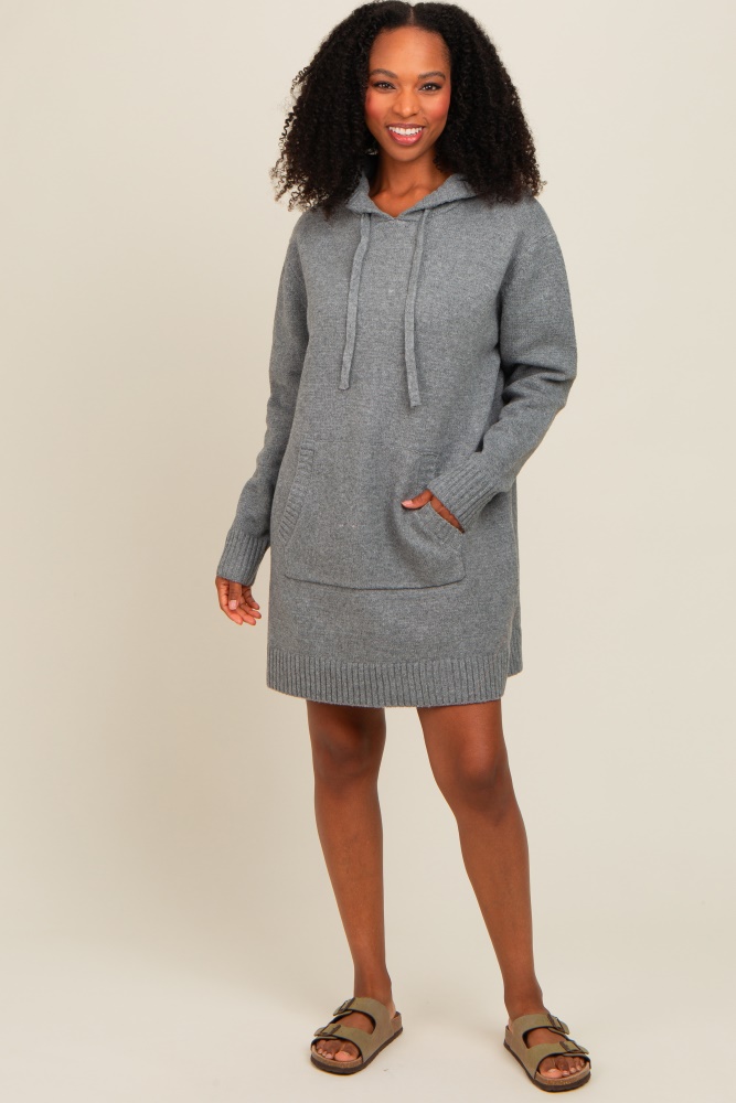 grey hooded front pocket sweater dress