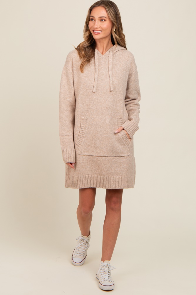 taupe hooded front pocket sweater dress