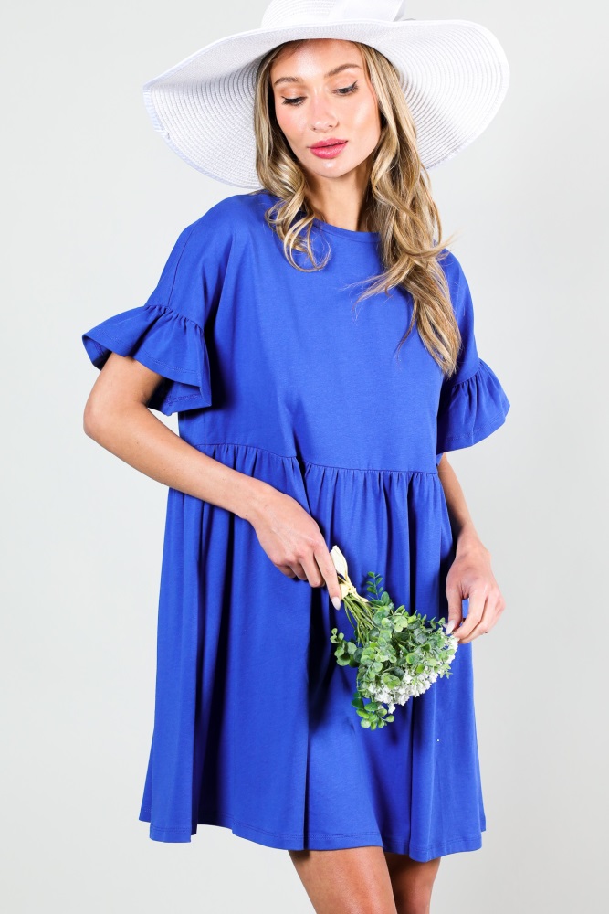 royal blue ruffle sleeve dress