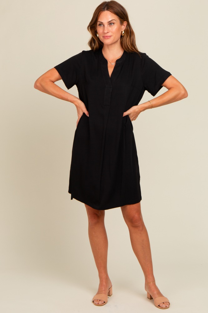 black v-neck basic shirt dress