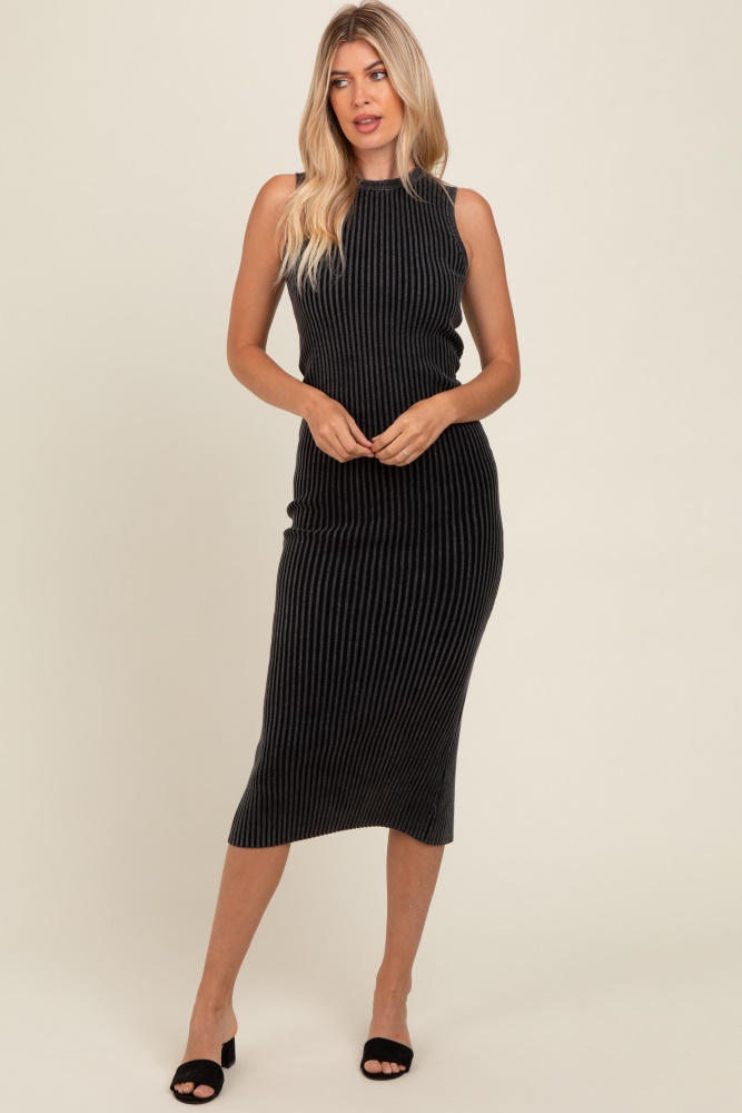 charcoal vintage wash ribbed cutout dress