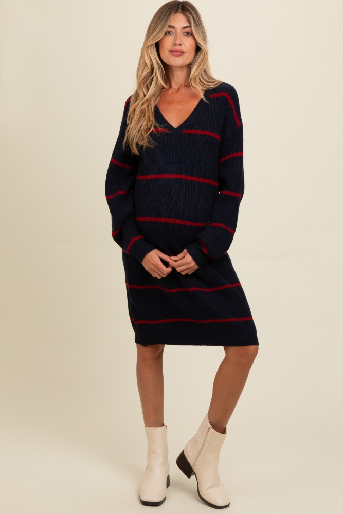 navy striped oversized maternity sweater dress