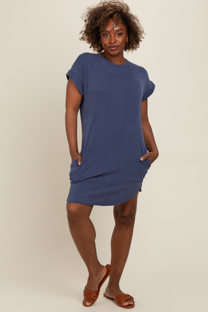 navy ribbed round hem dress