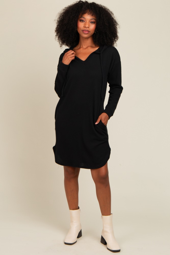 black ribbed hoodie maternity dress