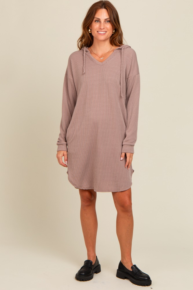 mocha ribbed hoodie dress