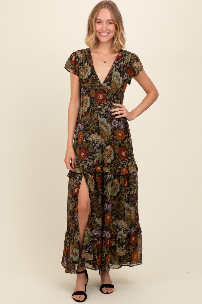 Black Daisy Flower Print Ruffle Detail Mini Dress– PinkBlush
