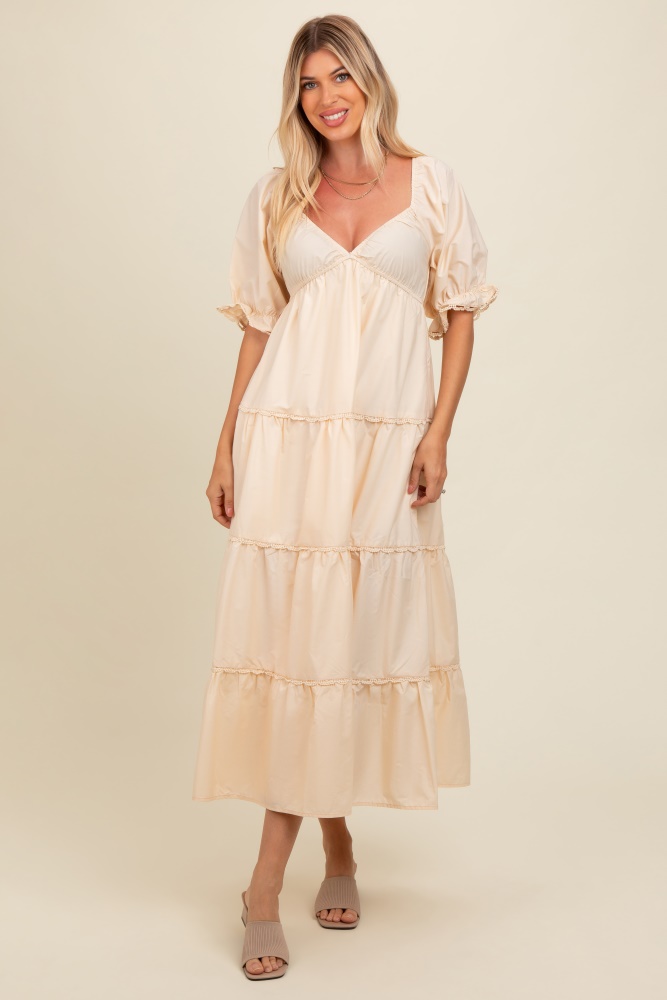 cream deep v-neck tiered maxi dress