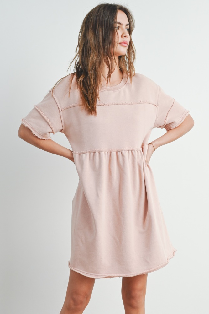 mauve washed french terry short sleeve dress