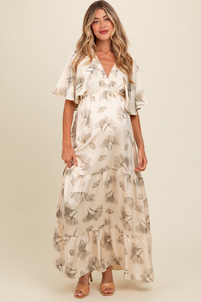 cream floral deep v-neck maternity maxi dress