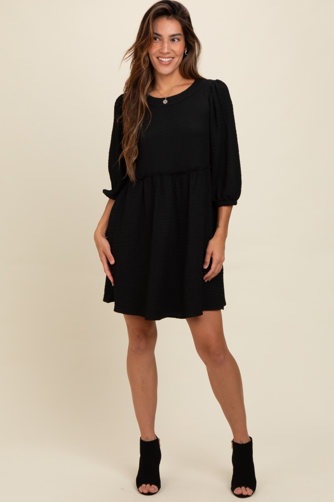 black knit ruffle trim dress