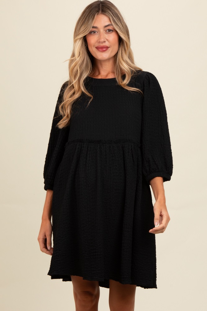 black knit ruffle trim maternity dress