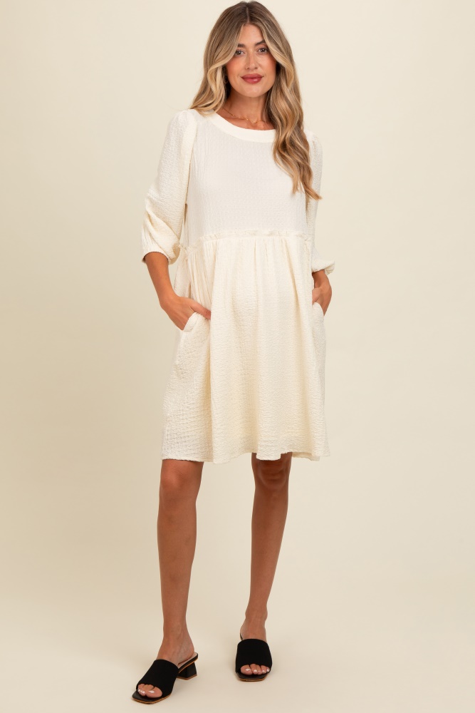 cream knit ruffle trim maternity dress