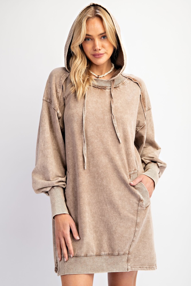 mocha mineral wash hoodie dress