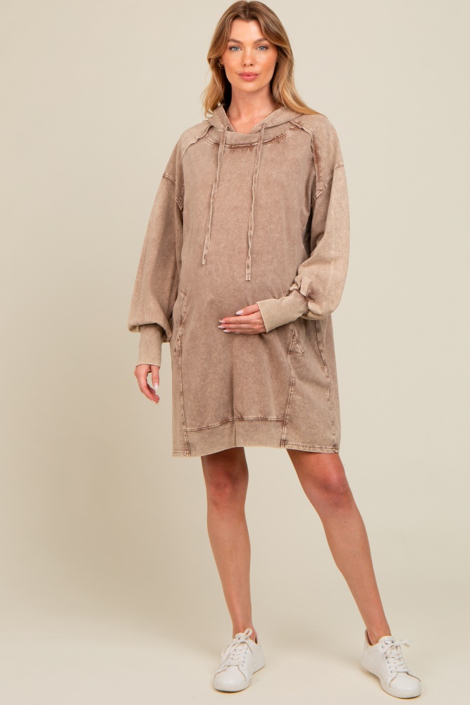 mocha mineral wash maternity hoodie dress