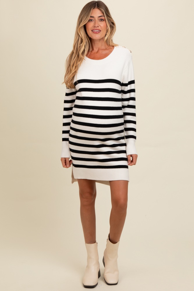 ivory striped basic maternity sweater dress