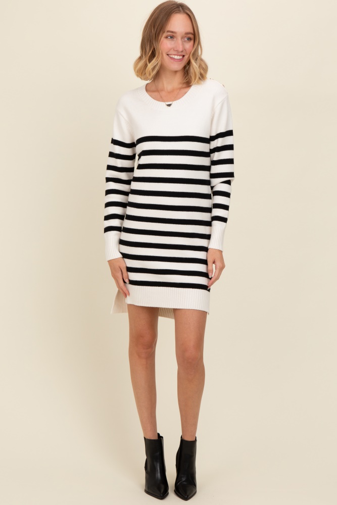 ivory striped basic sweater dress