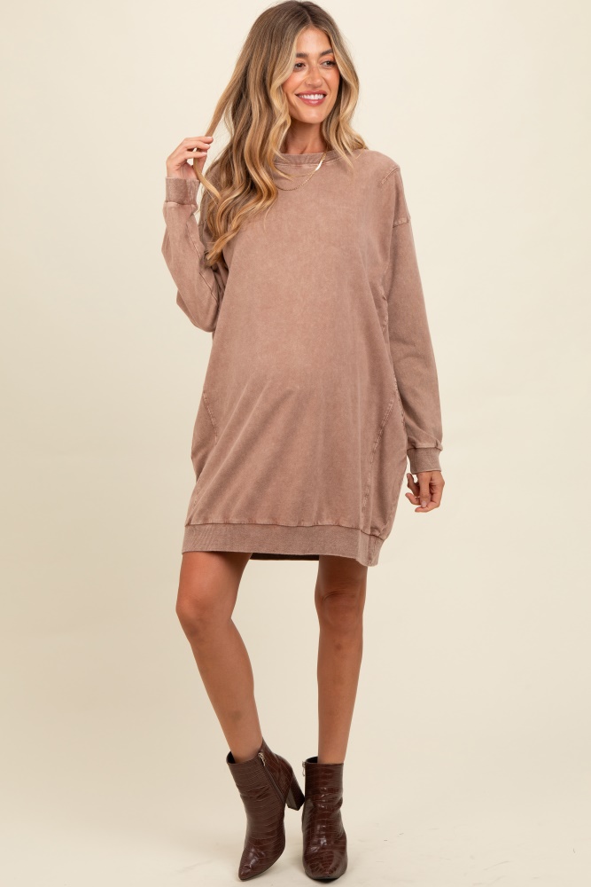 mocha mineral wash maternity sweatshirt dress