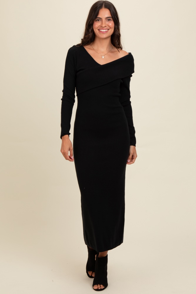 black fold over maxi sweater dress